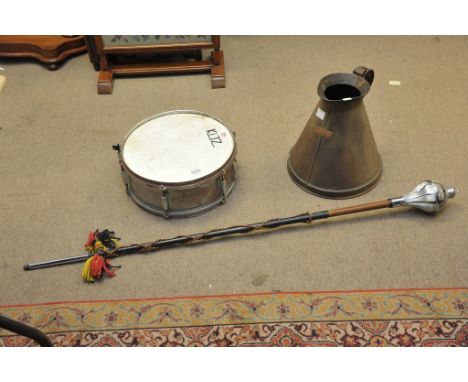 An old snare drum and drum majors baton 
