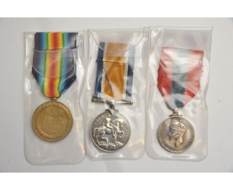 Three First World War medals including George VI Faithful Service Medal 