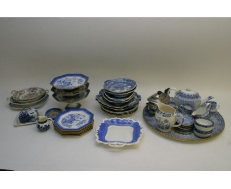 A Copland blue and white porcelain tea/coffee set including a large tray other conforming Copland blue and white desert compo