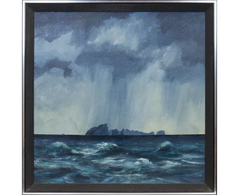 * JIM NICHOLSON (BRITISH 1924 -1996),STORM, ST. KILDAoil on canvas board, signed 90cm x 90cmFramed.Note : Nicholson came to E
