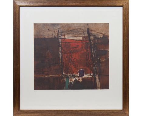 * BARBARA RAE CBE RA RSA RSW,HIGHLAND FENCEhand coloured etching, artist's proof, signed, titled and dated '9356.5cm x 57cmMo