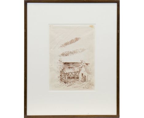 * PETER HOWSON,FARM 1994pen on paper, signed and titled29.5cm x 21cmMounted, framed and under glass