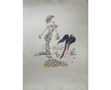 Salvador DALI (1904 -1989) L’oiseau, 1975. Eau-forte et aquatinte sur papier BFK Rives. Dimensions : 57 x 76 cm. Signée en ba