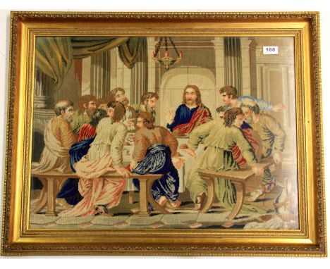 A gilt framed tapestry of the Last Supper, 81 x 63cm.