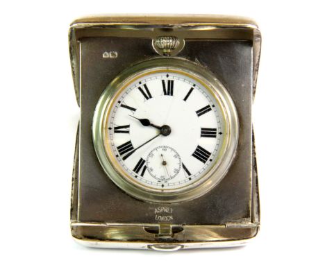 An Asprey & Co hallmarked silver travel alarm clock, 5.5 x 7cm.