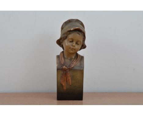 SALEROOM ANNOUNCEMENT - ESTIMATES HAVE CHANGED TO £50-£80 A ceramic after Goldscheider bust of a girl, impressed marks to the