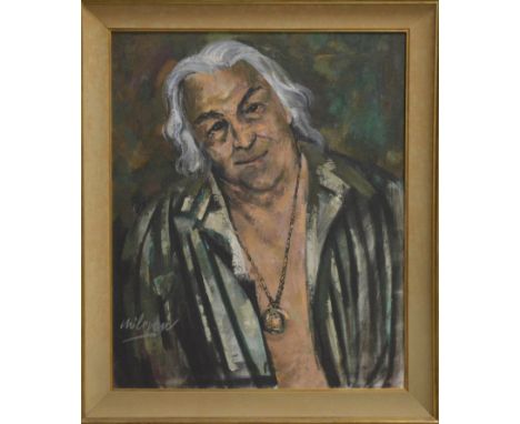 20th century oil on board, portrait of a man, signed Milovan to the bottom left, framed, frame size 98cm x 83cm 