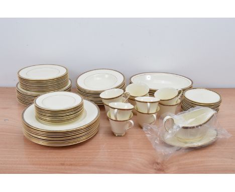 A Minton 'St. James' dinner service and part tea set, comprising ten dinner plates, ten soup bowls, ten 9inch plates, ten 8in