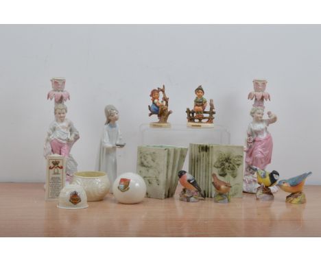 An assorted collection of ceramics, including two 20th century continental porcelain figural candlesticks, 26.5cm high, Carn 