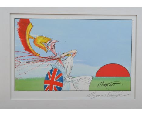 Gerald Scarfe (British), a limited edition print titled Brexit, depicting Theresa May at Britannia, no. 3/100, with certifica