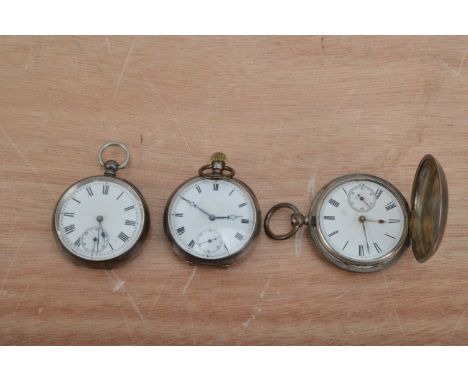 Three 19th century and later silver pocket watches,  two continental and one English, enamel dials with roman numerals and sm