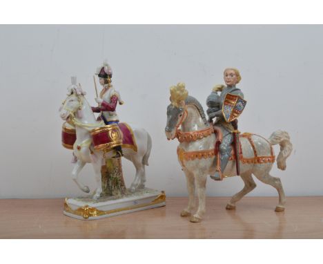 IMPORTANT ANNOUNCEMENT - Please note the horseback drummer is by Scheibe-Alsbach and not as catalogued. Two ceramic horse and