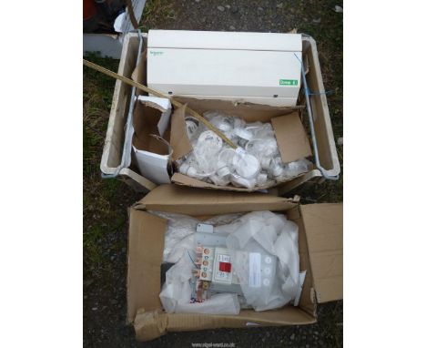 30 Pendant ceiling light fittings, consumer unit cabinet and 250 amp isolator switch.