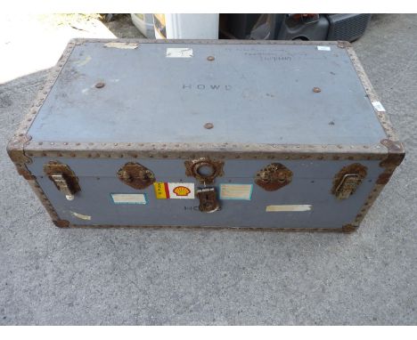A metal bound trunk.