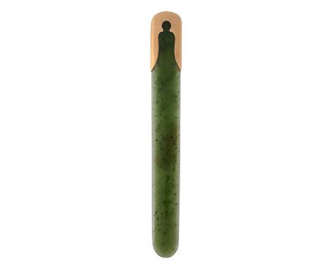 A gold coloured mounted nephrite jade paper knife by Geffroy  A gold coloured mounted nephrite jade paper knife by Geffroy,  