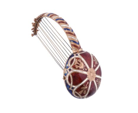 A gold enamel Harp with concealed watch, circa 1820  A gold enamel Harp with concealed watch,   circa 1820, small gilt full p