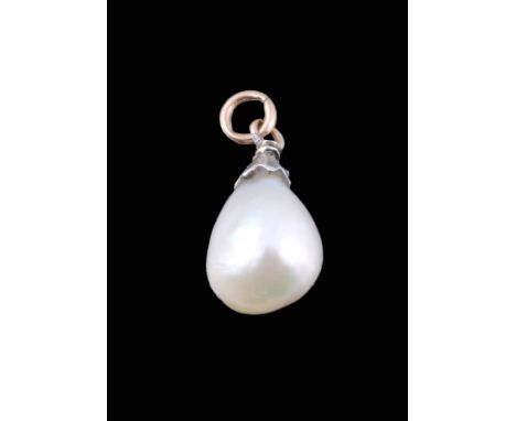 A natural pearl pendant , the drop shaped pearl with a rose cut diamond set...  A natural pearl pendant  , the drop shaped pe