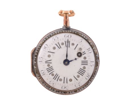 A skeletonised verge consular case watch set with rose cut diamonds, French  A skeletonised verge consular case watch set wit