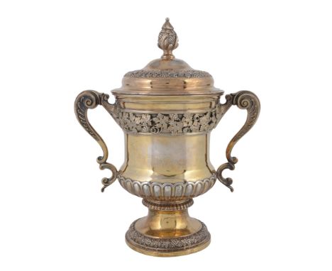 A late George III silver gilt campana shape cup and cover by John & Edward...  A late George III silver gilt campana shape cu