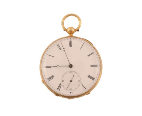 A gold open face pocket watch, no. 8750, circa 1880, Swiss bar lever movement  A gold open face pocket watch, no. 8750,   cir