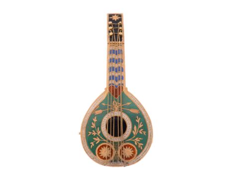 A gilt enamel Mandolin with concealed watch, circa 1820, probably Austrian  A gilt enamel Mandolin with concealed watch, circ