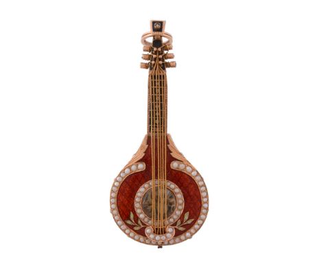 Caspar ab Ugg, a gold enamel and split pearl Lute with concealed watch  Caspar ab Ugg, a gold enamel and split pearl Lute wit