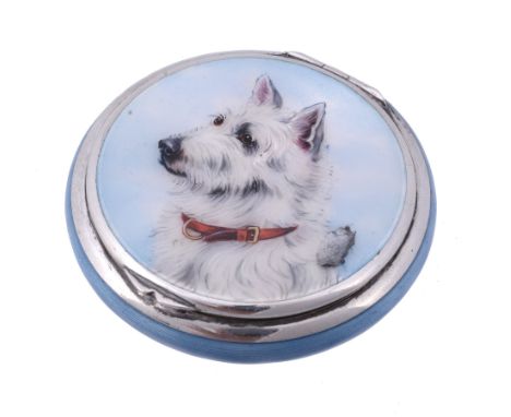 A Continental silver and enamel circular powder compact  A Continental silver and enamel circular powder compact,   import ma