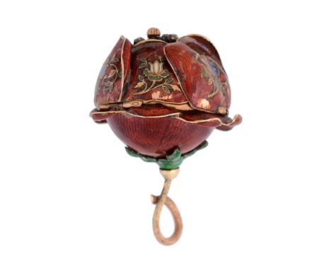 Anton Bachmayer, a very unusual gilt enamel and diamond Rose pendant with...  Anton Bachmayer, a very unusual gilt enamel and