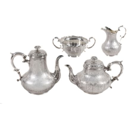 A Victorian silver baluster four piece tea and coffee service by Elkington & Co  A Victorian silver baluster four piece tea a