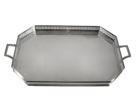 A silver twin handled canted-rectangular tray by Garrard & Co  A silver twin handled canted-rectangular tray by Garrard  &  C