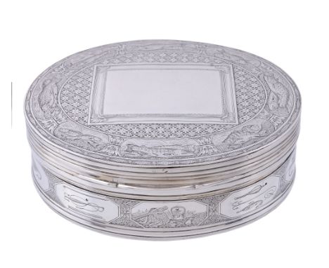 A silver oval snuff box inset with a painting of landed fish, unmarked  A silver oval snuff box inset with a painting of land