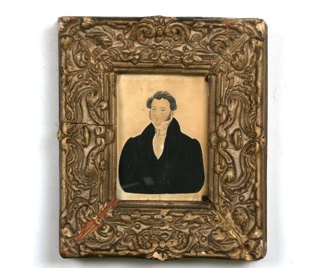 19th century English school - Half Length Portrait miniature of a Gentleman - watercolour heightened with body colour, inscri