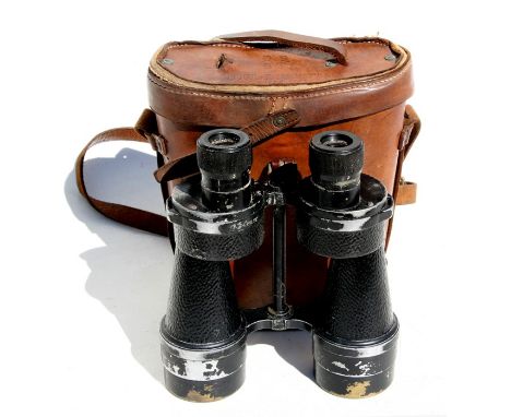 A pair of WWII Ross binoculars, number 22607, with soldier's name 'R Cruse' inscribed to the body; together with some researc