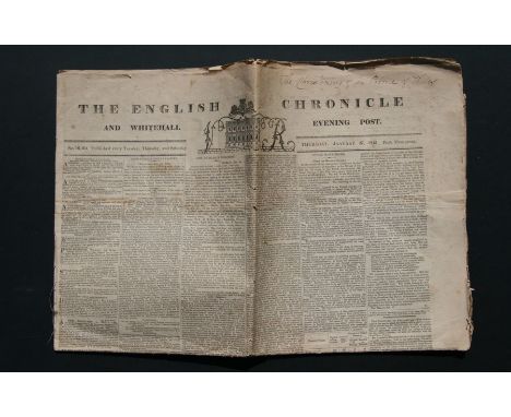 A copy of 'The English Chronicle &amp; Whitehall Evening Post', dated January 27th 1842, mentioning the Dutch Slave Trade and