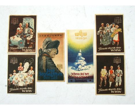 Five original 1936 to 1939 Third Reich propaganda leaflets for the Freude durch das WHW (Winterhilfswerk) which was organised