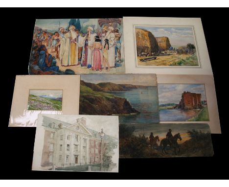 A quantity of assorted Victorian and later watercolour paintings, various subjects to include religious, landscapes, seascape