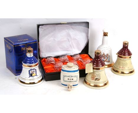 A Bell's Scotch Whisky decanter; together with other decanters and a set of six Webb crystal tumblers, boxed.