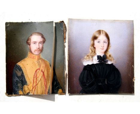 A 19th century portrait miniature on ivory depicting a military gentleman, unframed, 9.5 by 12cms (3.75 by 4.75ins); together