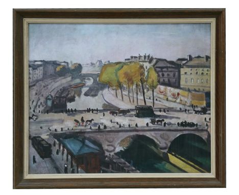A Marquet - Pont St Michel - print, framed &amp; glazed, T &amp; R R Annan Sons Ltd label to verso, 54 by 44cms (21 by 17ins)