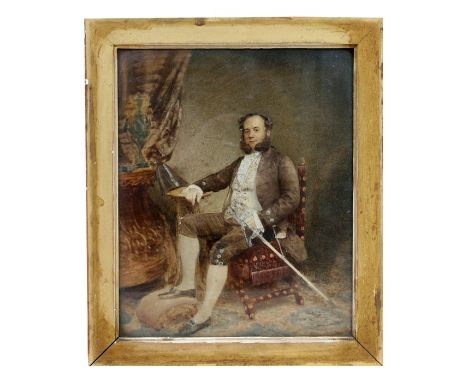 Early 19th century school - Portrait of a Georgian Gentleman Seated on a Chair - (possibly an overpainted print) framed &amp;