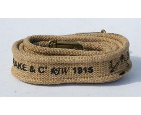 An 08 Pattern .303 Rifle sling. Marked to the reverse with the War Department arrow and DRAKE &amp; Co. RTW 1915. 