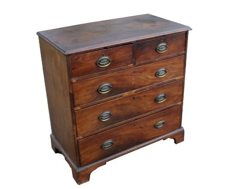 A 19th century mahogany chest of two short and three long drawers, on bracket feet, 91.5cms (36ins) wide.
