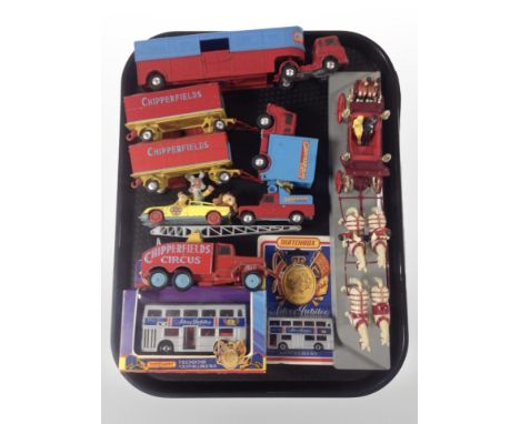 A group of diecast models including Corgi Chipperfield's Circus Wagons, Silver Jubilee 1977 horse-drawn carriage, Corgi Magic