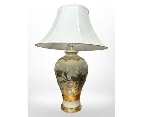 A large contemporary Oriental style ceramic table lamp with shade, overall height 87 cm