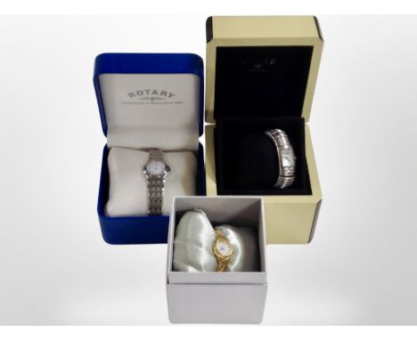 Three boxed lady's quartz wristwatches by Links, Rotary and Lorus.