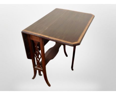 A Victorian mahogany and satinwood-inlaid Sutherland table, width 60cm. 