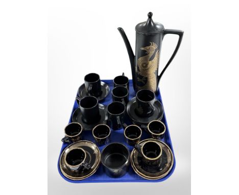 A fourteen-piece Portmeirion Phoenix coffee set and several further gilt-rimmed coffee cups and saucers. 