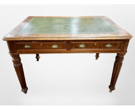 A Victorian mahogany library table fitted two drawers with green tooled leather inset panel, 105 cm x 71 cm x 69 cm 
