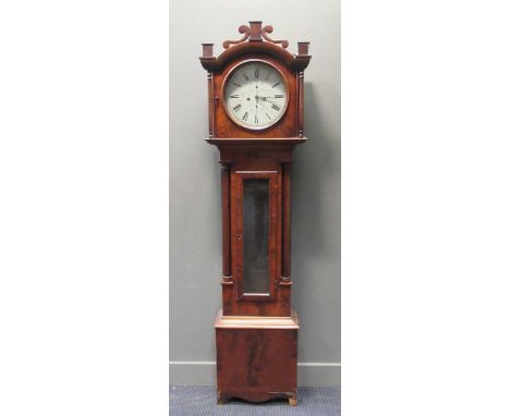 A 19th Century Scottish mahogany long case clock the eight dayregulator movement with dead beat escapement and painted circul