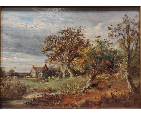 John Moore of Ipswich (1820-1902)River landscape with cattle grazing in the distancesigned bottom right 'J. Moore' oil on pan